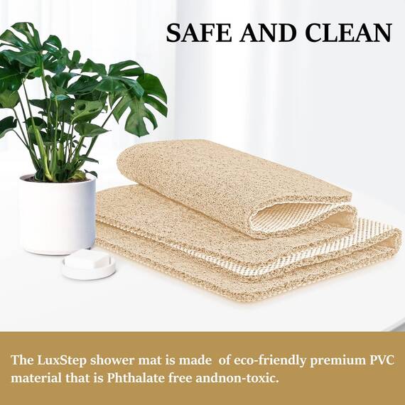 LuxStep Duschmatte, Badewannenmatte, 91,4 x 40,6 cm, rutschfeste Badematte mit Abfluss, schnell trocknend, PVC-Luffa-Badematte für Badewanne, Dusche, Badezimmer (phthalatfrei, Khaki)