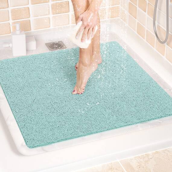 LuxStep Duschmatte, Badewannenmatte, 61 x 61 cm, rutschfeste Badematte mit Ablauf, schnell trocknende PVC-Luffa-Badematte für Badewanne, Dusche, Badezimmer (phthalatfrei, grün)
