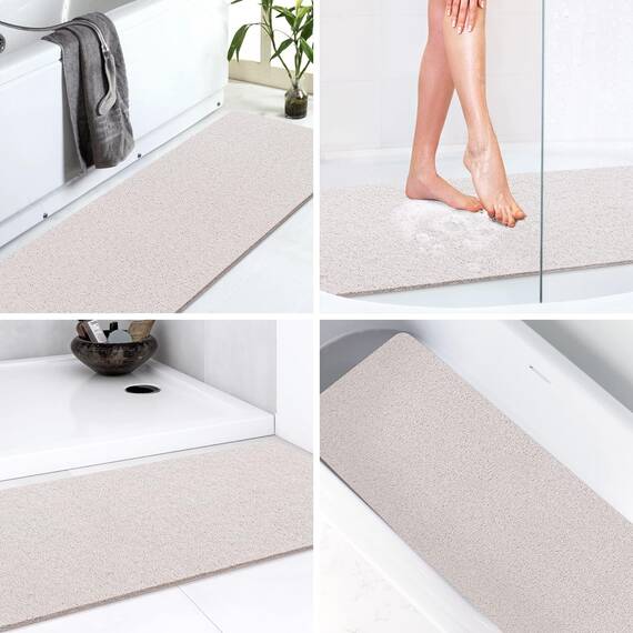 LuxStep Duschmatte, Badewannenmatte, 119,4 x 40,6 cm, rutschfeste Badematte mit Ablauf, schnell trocknende PVC-Luffa-Badematte für Badewanne, Dusche, Badezimmer (phthalatfrei, weiß)