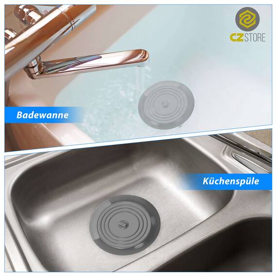 CZ Store Silikon-Abflussstopfen | 15 cm Flexibel & wasserdicht - Universal-Abdeckung für Edelstahl-Küchenspüle, Keramik-Badewanne, Toilette, Waschbecken, Dusche - Grau
