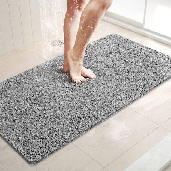 LuxStep Duschmatte, Badewannenmatte, 91,4 x 40,6 cm, rutschfeste Badematte mit Ablauf, schnell trocknende PVC-Luffa-Badematte für Badewanne, Dusche, Badezimmer (phthalatfrei, grau)