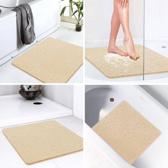 LuxStep Duschmatte, Badewannenmatte, 61 x 61 cm, rutschfeste Badematte mit Abfluss, schnell trocknend, PVC-Luffa-Badematte für Badewanne, Dusche, Badezimmer (phthalatfrei, Khaki)