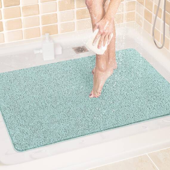 LuxStep Duschmatte, Badewannenmatte, 61 x 81,3 cm, rutschfeste Badematte mit Ablauf, schnell trocknende PVC-Luffa-Badematte für Badewanne, Dusche, Badezimmer (phthalatfrei, grün)