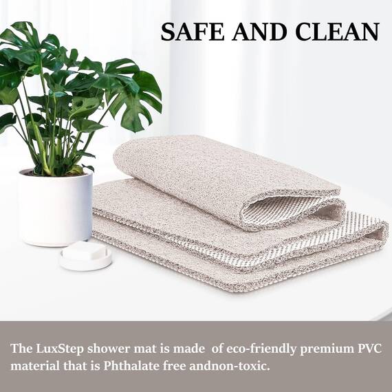 LuxStep Duschmatte, Badewannenmatte, 61 x 61 cm, rutschfeste Badematte mit Ablauf, schnell trocknende PVC-Luffa-Badematte für Badewanne, Dusche, Badezimmer (phthalatfrei, weiß)
