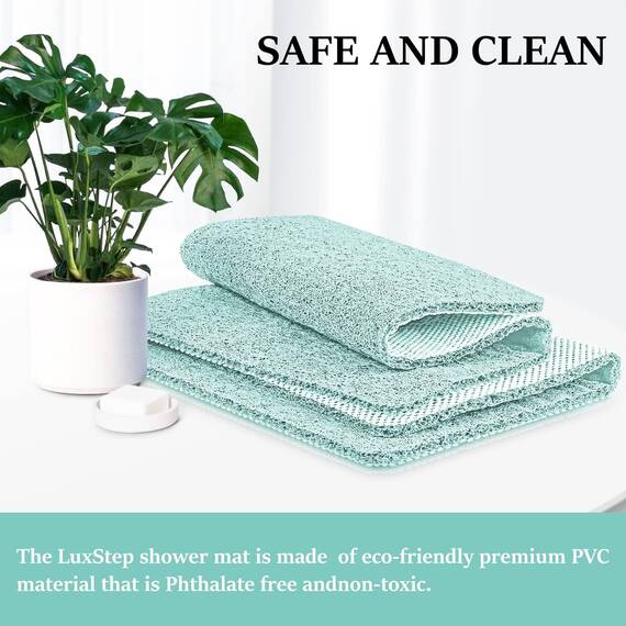 LuxStep Duschmatte, Badewannenmatte, 61 x 81,3 cm, rutschfeste Badematte mit Ablauf, schnell trocknende PVC-Luffa-Badematte für Badewanne, Dusche, Badezimmer (phthalatfrei, grün)