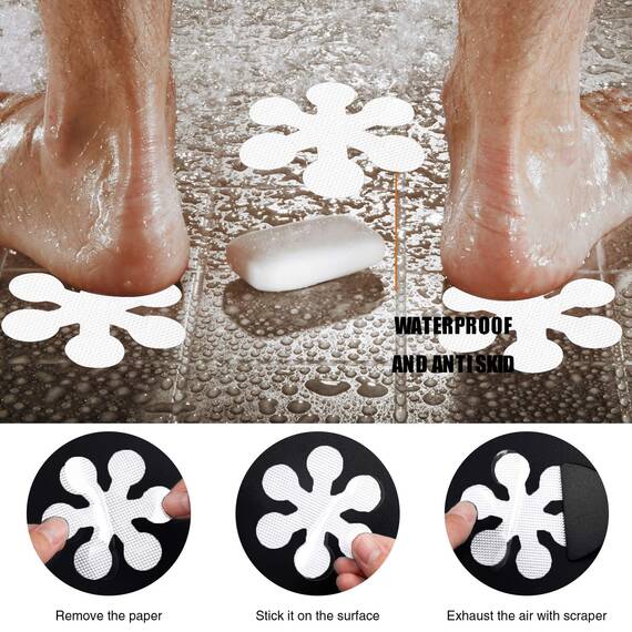 Secopad Anti-Rutsch Aufkleber 24 STK Sicherheitsstreifen für Badewanne, Klebende Sticker mit Premium Schaber für Badewanne, Dusche, Treppe (Weiß)