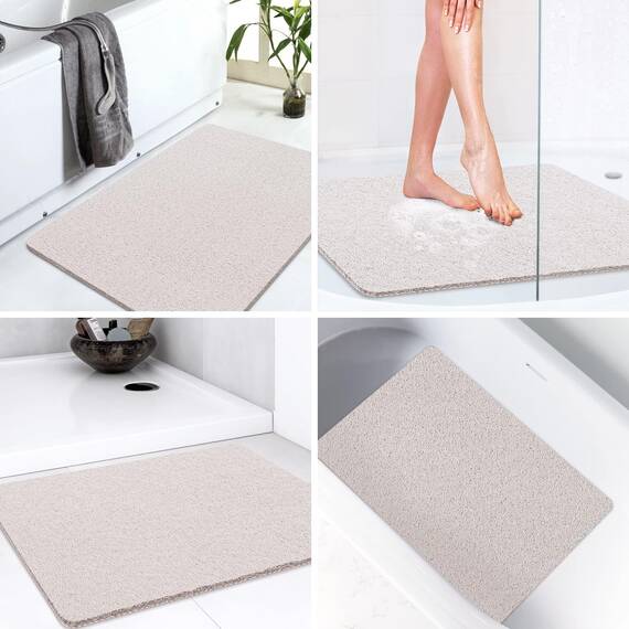 LuxStep Duschmatte, Badewannenmatte, 61 x 81,3 cm, rutschfeste Badematte mit Abfluss, schnell trocknend, PVC-Luffa-Badematte für Badewanne, Dusche, Badezimmer (phthalatfrei, weiß)