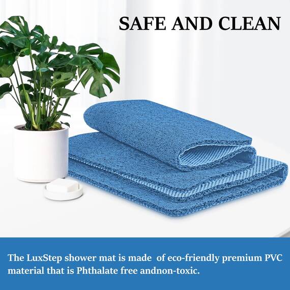 LuxStep Duschmatte, Badewannenmatte, 119,4 x 40,6 cm, rutschfeste Badematte mit Abfluss, schnell trocknend, PVC-Luffa-Badematte für Badewanne, Dusche, Badezimmer, Seeblau