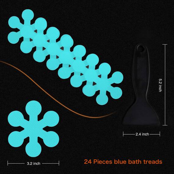 Secopad Anti-Rutsch Aufkleber 24 STK Sicherheitsstreifen für Badewanne, Klebende Sticker mit Premium Schaber für Badewanne, Dusche, Treppe (Blau)