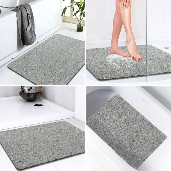 LuxStep Duschmatte, Badewannenmatte, 61 x 81,3 cm, rutschfeste Badematte mit Ablauf, schnell trocknende PVC-Luffa-Badematte für Badewanne, Dusche, Badezimmer (phthalatfrei, grau)
