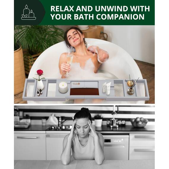 ROYAL CRAFT WOOD Luxuriöses Badewannen-Tablett, für 1 oder 2 Personen, Badewannen- und Betttablett, Badewannen-Tischablage mit ausziehbaren Seiten, verstellbares Organizer-Tablett für Badezimmer –