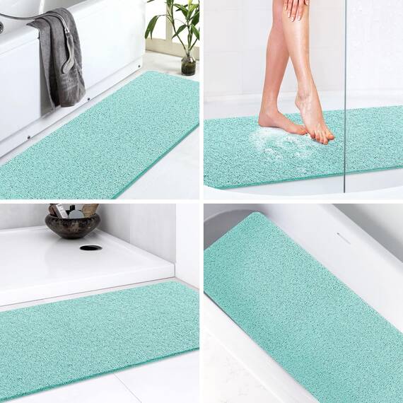 LuxStep Duschmatte, Badewannenmatte, 119,4 x 40,6 cm, rutschfeste Badematte mit Ablauf, schnell trocknende PVC-Luffa-Badematte für Badewanne, Dusche, Badezimmer (phthalatfrei, grün)