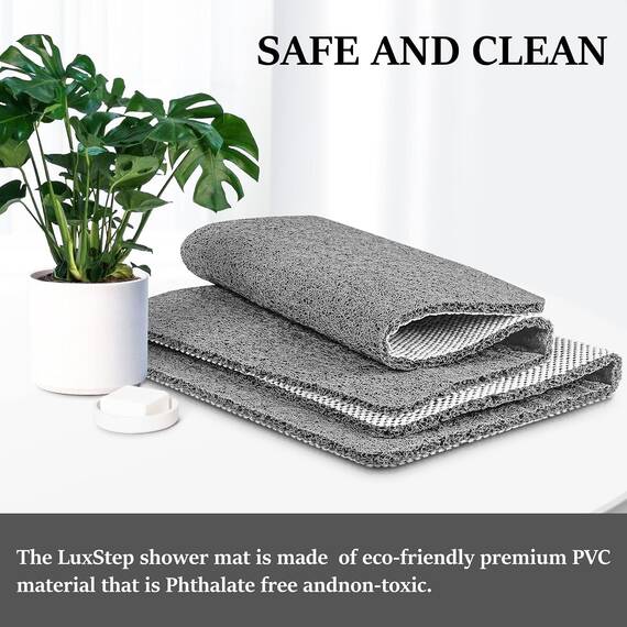 LuxStep Duschmatte, Badewannenmatte, 61 x 81,3 cm, rutschfeste Badematte mit Abfluss, schnell trocknend, PVC-Luffa-Badematte für Badewanne, Dusche, Badezimmer (phthalatfrei, grau)