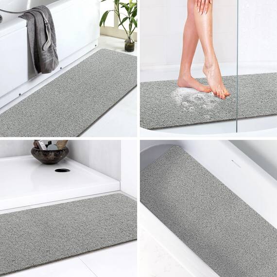 LuxStep Duschmatte, Badewannenmatte, 61 x 81,3 cm, rutschfeste Badematte mit Abfluss, schnell trocknend, PVC-Luffa-Badematte für Badewanne, Dusche, Badezimmer (phthalatfrei, grau)