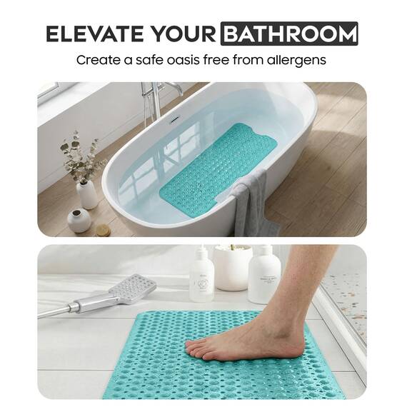 ADOV Badewannenmatte rutschfest, 100x40 cm Extra Lange Antirutschmatte für Badewanne und Dusche, 200 Starke Saugnäpfe, Schimmelresistent, Maschinenwaschbar, PVC-Material, Cyan
