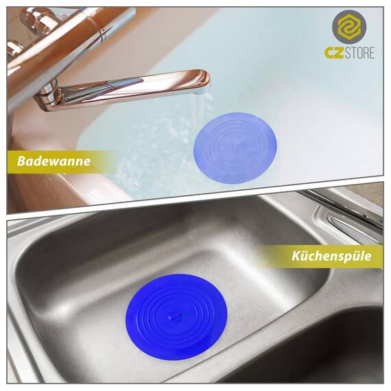 CZ Store Silikon-Abflussstopfen | 15 cm Flexibel & wasserdicht - Universal-Abdeckung für Edelstahl-Küchenspüle, Keramik-Badewanne, Toilette, Waschbecken, Dusche - Grau (Weiß/Grau/Blau)