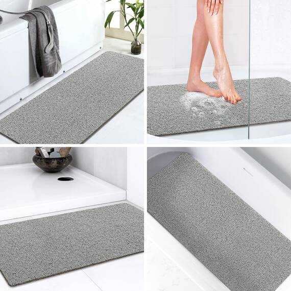 LuxStep Duschmatte, Badewannenmatte, 91,4 x 40,6 cm, rutschfeste Badematte mit Ablauf, schnell trocknende PVC-Luffa-Badematte für Badewanne, Dusche, Badezimmer (phthalatfrei, grau)
