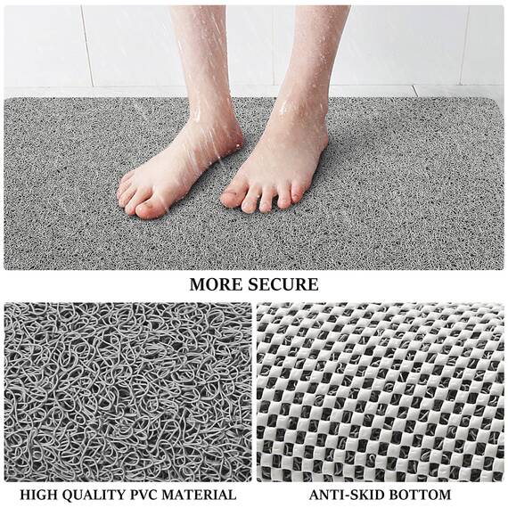 LuxStep Duschmatte, Badewannenmatte, 61 x 81,3 cm, rutschfeste Badematte mit Ablauf, schnell trocknende PVC-Luffa-Badematte für Badewanne, Dusche, Badezimmer (phthalatfrei, grau)