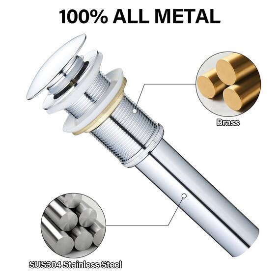Yodel Faucet Y1618W-CH Waschbeckenablauf ohne Überlauf für große 4,5 cm Ablauföffnung – Pop-Up-Ablauf, Chrom, Y1618W-CH