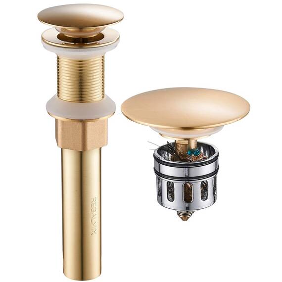 REGALMIX RWF082L Ablaufgarnitur für Waschbecken, gebürstetes Messing, ohne Überlauf, für Badezimmer, Wasserhahn, Gefäß, Waschbecken, Ablaufstopfen