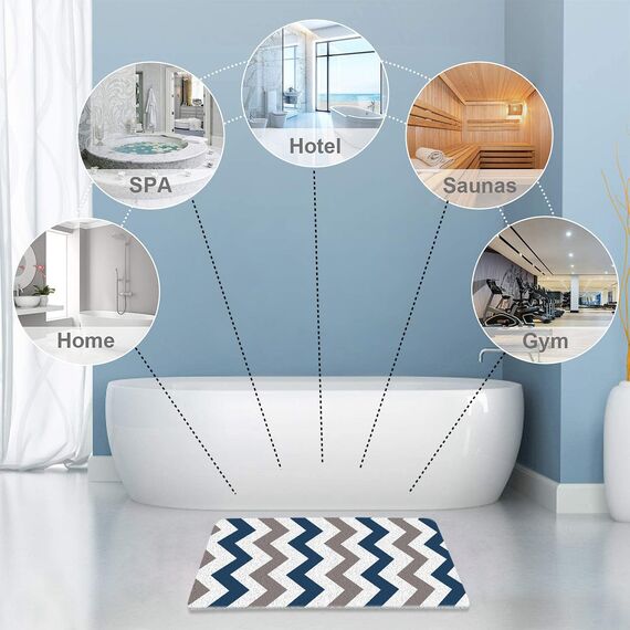 godehone rutschfeste Duschmatten ohne Saugnäpfe, 50 x 87 cm, Badematte für strukturierte Wannenoberfläche, Luffa-Matten für Dusche und Badezimmer, schnell trocknend, blau geometrisch