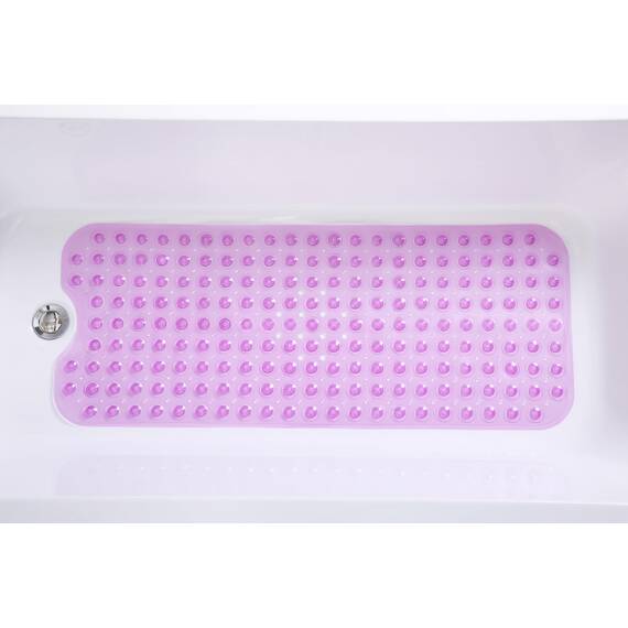 TIKE SMART Extra lange rutschfeste Badewannen- und Duschmatte, 99.1x40.6 cm (nur glatt/nicht strukturierte Wannen) sicher, sauber, maschinenwaschbar, Vinyl, transparent violett