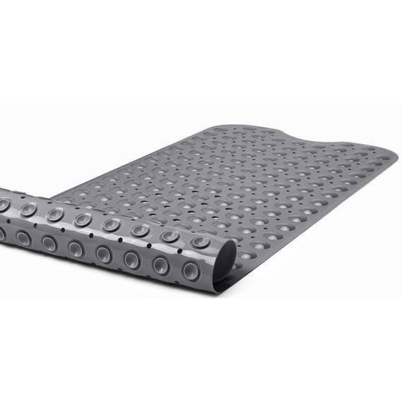 TIKE SMART Extra lange rutschfeste Badewannen- und Duschmatte, 99.1 x 40.6 cm (nur glatt/nicht strukturierte Wannen) sicher, sauber, maschinenwaschbar, Vinyl, blickdicht grau (grau)