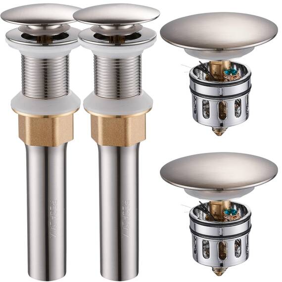 REGALMIX Ablaufstopfen für das Badezimmer, ohne Überlauf, Pop-Up-Ablaufgarnitur mit abnehmbarem Haarfänger für WC, Waschtisch, Waschbecken, gebürstetes Nickel, 2 Stück, RM082B-P2