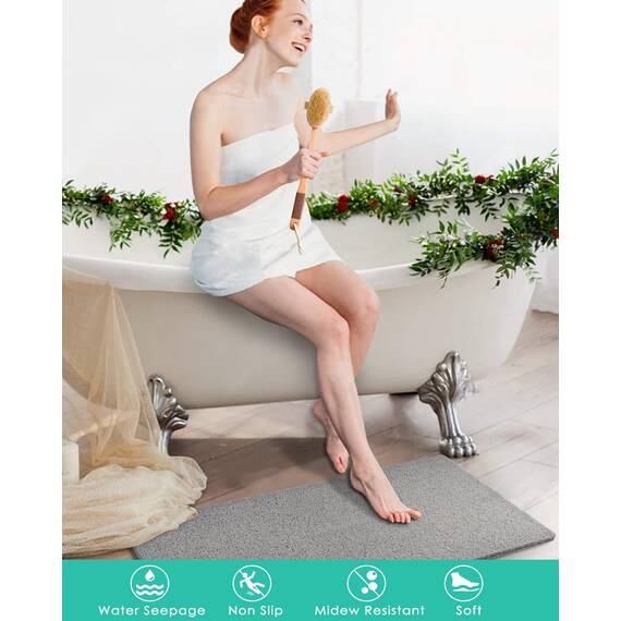 rutschfeste Duschmatten ohne Saugnäpfe 40x91cm, Luffa Badematten PVC, Luffa Matten für Dusche und Badezimmer, Schnelltrocknende Duschmatten Grau