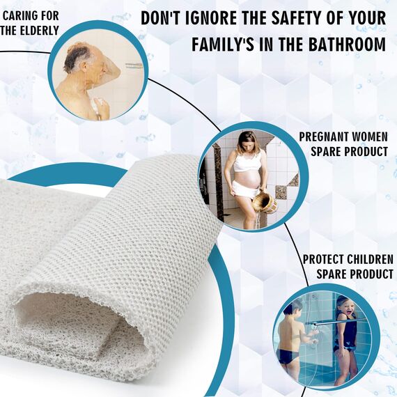Extra große Duschmatten, rutschfest, 60 x 120 cm, Badematte für Dusche, Luffa-Matten für Dusche und Badezimmer, schnell trocknend, weiß