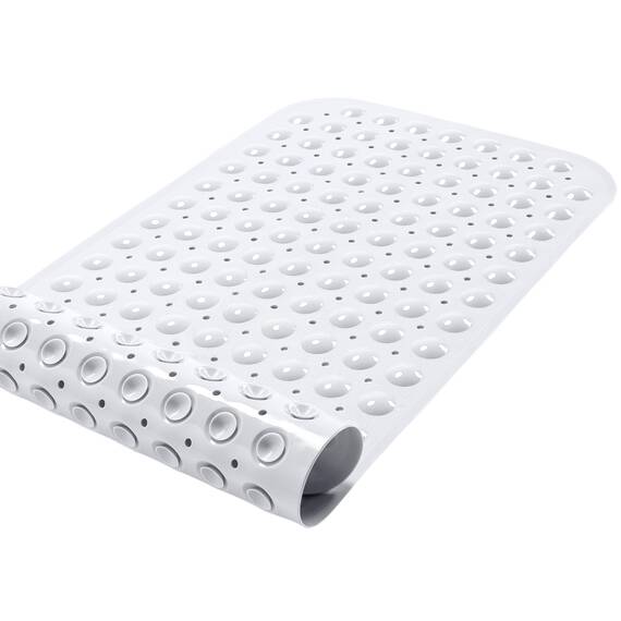 TIKE SMART Große rutschfeste Badewannen- und Duschmatte, 78.7x40.6 cm (nur glatt/nicht strukturierte Wannen) sicher, sauber, maschinenwaschbar, Vinyl, blickdicht weiß