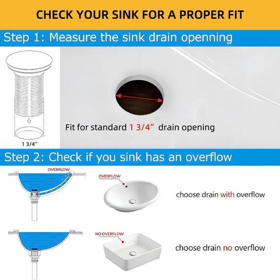 Yodel Faucet Y1618W-CH Waschbeckenablauf ohne Überlauf für große 4,5 cm Ablauföffnung – Pop-Up-Ablauf, Chrom, Y1618W-CH