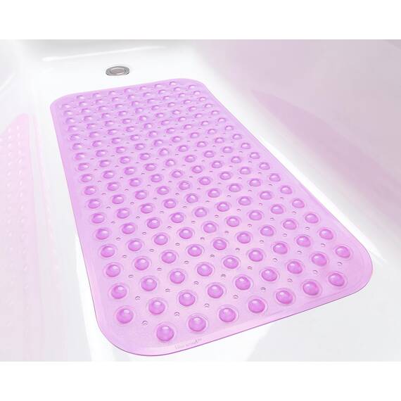 TIKE SMART Große rutschfeste Badewannen- und Duschmatte, 78.7 x 40.6 cm (nur glatt/nicht strukturierte Wannen) sicher, sauber, maschinenwaschbar, Vinyl, transparent violett