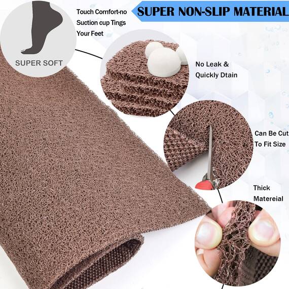 Rutschfeste Badewannenmatte, 39 x 91 cm, Badematte für strukturierte Wannenoberfläche, Luffa-Matten für Dusche und Badezimmer, schnell trocknend, Braun