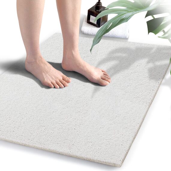 Duschmatten, rutschfest, 60 x 88 cm, Badematte für Dusche und Badezimmer Vorleger, Luffa-Matten, schnell trocknend, Weiß