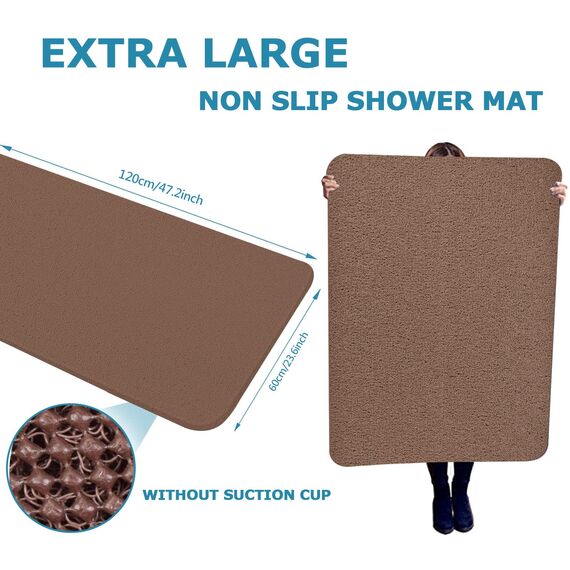 godehone Duschmatten, rutschfest, ohne Saugnäpfe, PVC-Luffa-Badezimmermatten, Luffa-Matten für Dusche und Badezimmer, schnell trocknend, 60 x 120 cm, Braun