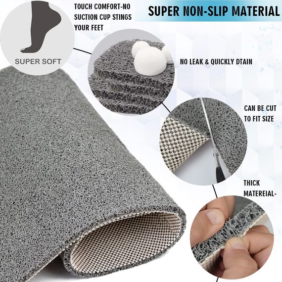 Extra große Duschmatten, rutschfest, ohne Saugnäpfe, 50 x 120 cm, Badematte für strukturierte Wannenoberfläche, Luffa-Matten für Dusche und Badezimmer, schnell trocknend, Grau