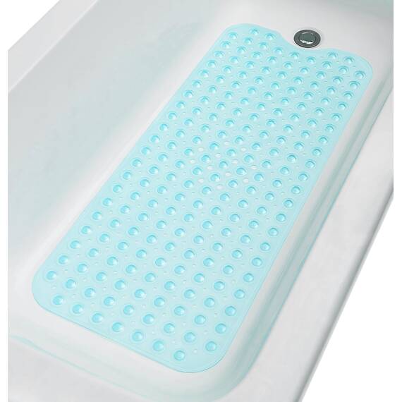 Tike Smart Extra lange rutschfeste Badewannen- und Duschmatte, 99.1 x 40.6 cm (nur glatte / nicht strukturierte Wannen) sicher, sauber, maschinenwaschbar, Vinyl, transparent Aqua/Blaugrün