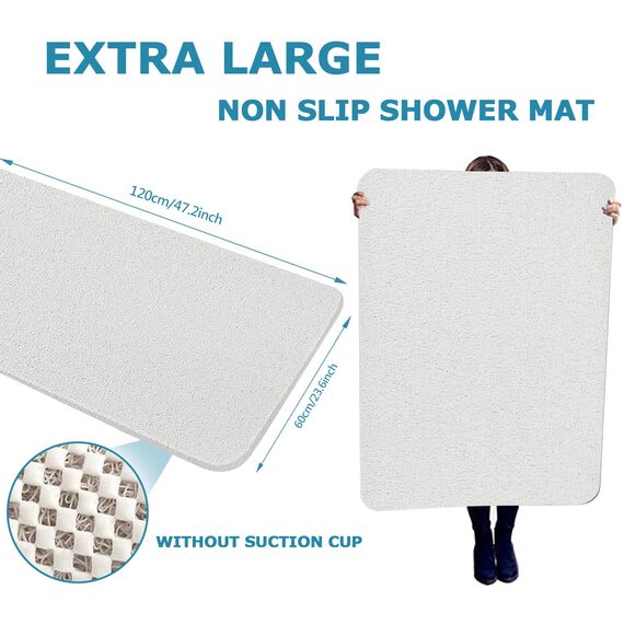 Extra große Duschmatten, rutschfest, 60 x 120 cm, Badematte für Dusche, Luffa-Matten für Dusche und Badezimmer, schnell trocknend, weiß