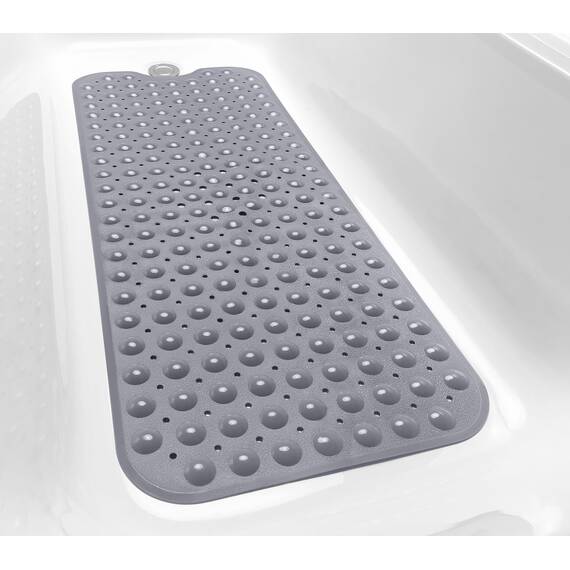 TIKE SMART Extra lange rutschfeste Badewannen- und Duschmatte, 99.1 x 40.6 cm (nur glatt/nicht strukturierte Wannen) sicher, sauber, maschinenwaschbar, Vinyl, blickdicht grau (grau)