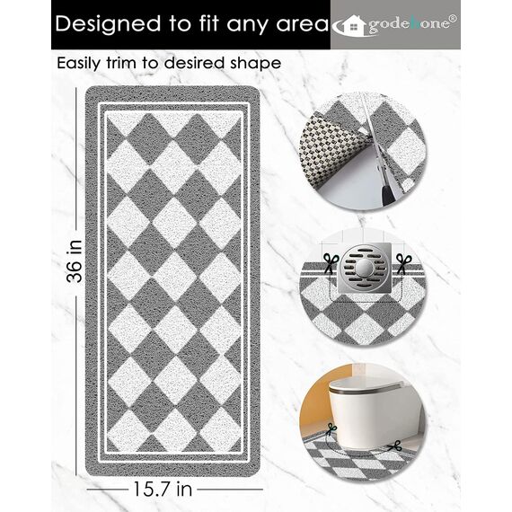 godehone Duschmatten, rutschfest, ohne Saugnäpfe, PVC-Luffa-Badezimmermatten, Luffa-Matten für Dusche und Badezimmer, schnell trocknend, 40 x 91 cm, grau, geometrisch