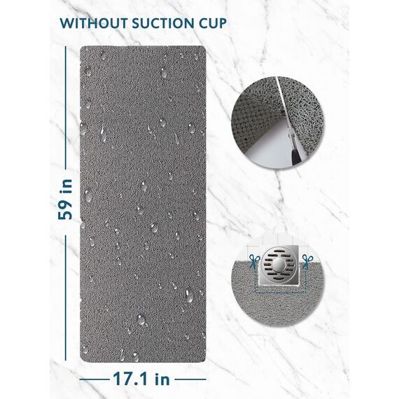 Extra Lange Duschmatten, rutschfest, 43 x 150 cm, Badematte für Dusche, Luffa-Matten für Dusche und Badezimmer, schnell trocknend, Grau