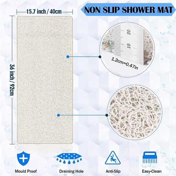 Extra Lange rutschfeste Badematte, 40 x 91 cm, PVC-Luffa-Badezimmermatten, Luffa-Matten für Dusche und Badezimmer, schnell trocknend, Beige