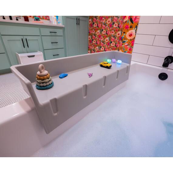 Tub Topper® Badewannen-Spritzschutz, Spielregal – Spielzeug-Tablett Caddy Halter Aufbewahrung – Saugnäpfe befestigen an der Badewanne – kein Durcheinander von Wasser im Badezimmer – Spaß für
