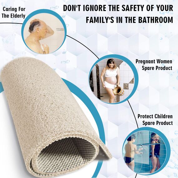 Extra große Duschmatten, rutschfest, ohne Saugnäpfe, 50-120 cm, Badematte für strukturierte Wannenoberfläche, Luffa-Matten für Dusche und Badezimmer, schnell trocknend, Beige