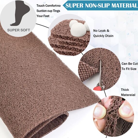 godehone Duschmatten, rutschfest, ohne Saugnäpfe, PVC-Luffa-Badezimmermatten, Luffa-Matten für Dusche und Badezimmer, schnell trocknend, 60 x 120 cm, Braun