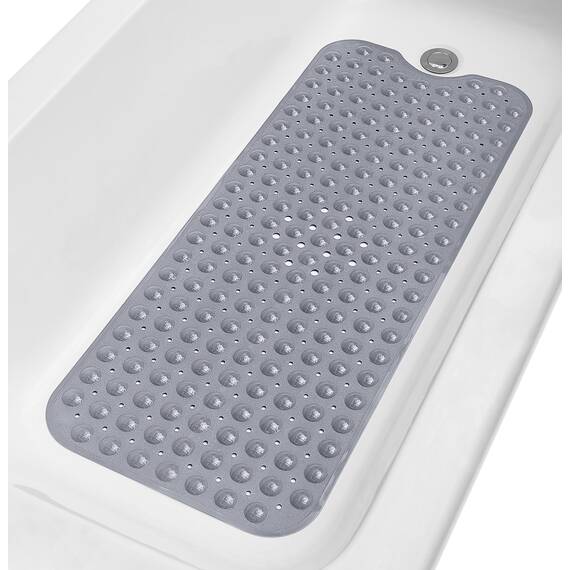 TIKE SMART Extra lange rutschfeste Badewannen- und Duschmatte, 99.1 x 40.6 cm (nur glatt/nicht strukturierte Wannen) sicher, sauber, maschinenwaschbar, Vinyl, blickdicht grau (grau)