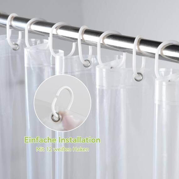 OTraki Transparent Duschvorhang 183x183 cm mit 3 Magnete+12 Haken für Badewanne, Antischimmel Wasserdicht Duschvorhänge, Plastik PEVA Badvorhang für Badezimmer, Dicke 0,175 mm