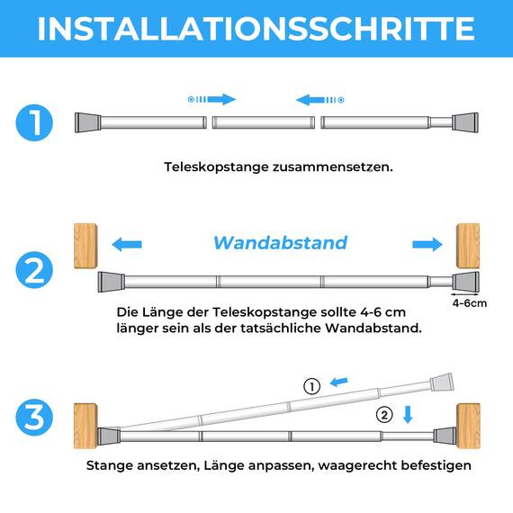 Zipglo 2 Stück Gardinenstange ohne Bohren75-163cm Duschvorhangstange Teleskopstange Vorhangstange Teleskopstange Spannstange Verstellbare für Badezimmer, Fenster, Küche, Schrank, Weiß