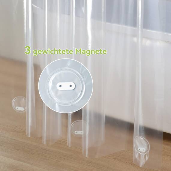 OTraki Transparent Duschvorhang 183x183 cm mit 3 Magnete+12 Haken für Badewanne, Antischimmel Wasserdicht Duschvorhänge, Plastik PEVA Badvorhang für Badezimmer, Dicke 0,175 mm